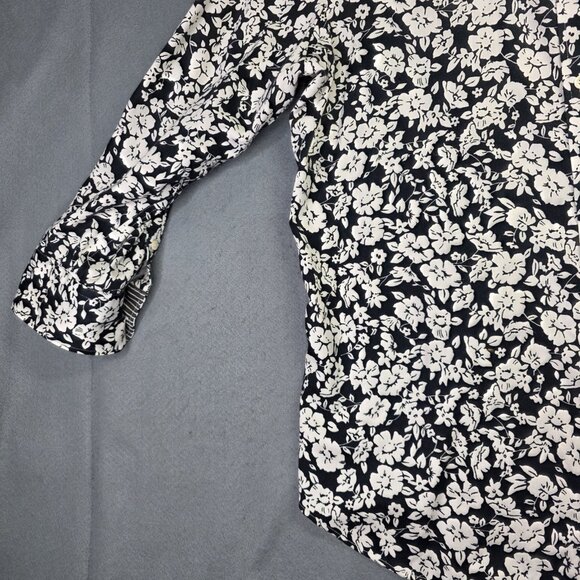 Chaps Shirt Womens Large Navy Blue White Floral Print No Iron Cotton Button Down - Picture 6 of 11